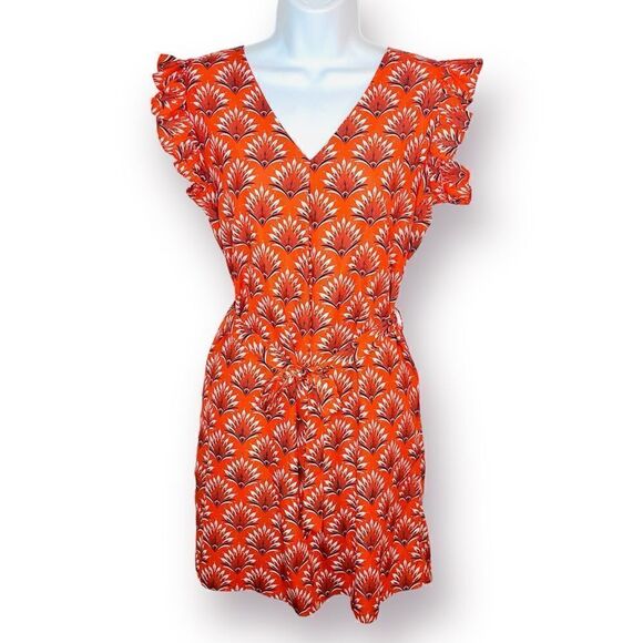 Vibrant Orange Patterned Mini Dress - Picture 1 of 10